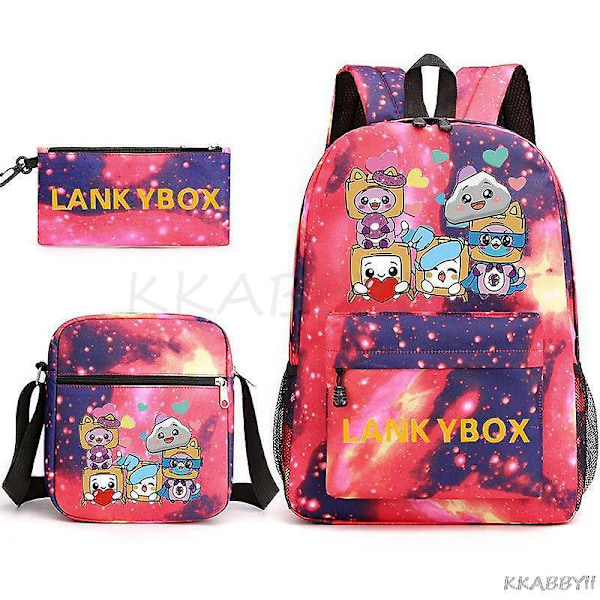 Lankybox Skolväska Cartoon Axelväska Casual Canvas Väska Student Laptop Mochilas picture color23 3pcs set