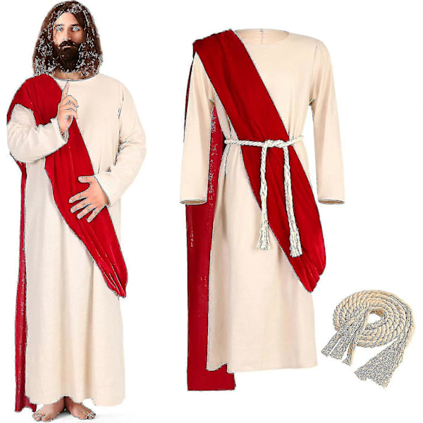 Hög Jesus Kostym Vuxen Män Jesus Robe Kristus Kostym Inkluderar Halsduk Midja Rep För XL