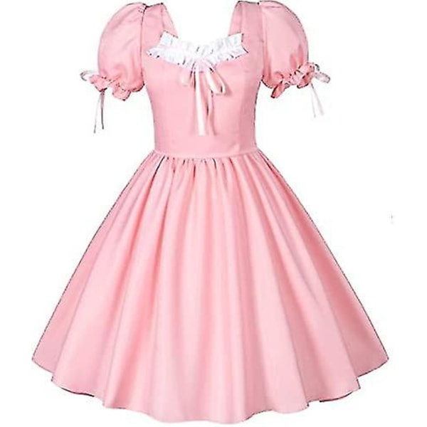 Catchcostume Lolita Maid Anime Fransk Söt Maid Cosplay Kostym Klänning Flickor Servitris Maid Fest Scen Katt Öra Handskar Strumpor 8 Delar Set Pink Small