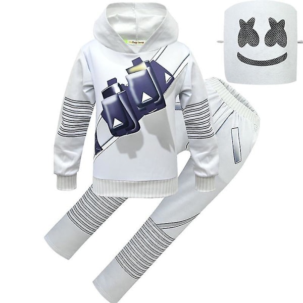 Pojkars Marshmello DJ Mask Hoodies + Byxor Set Karneval Party Cosplay Kostym Mask 150CM