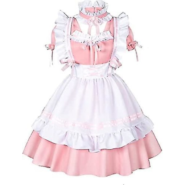 Catchcostume Lolita Maid Anime Fransk Söt Maid Cosplay Kostym Klänning Flickor Servitris Maid Fest Scen Katt Öra Handskar Strumpor 8 Delar Set Black 4X-Large