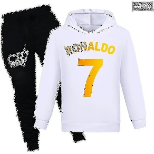 Barn Pojkar Ronaldo 7 Tryckt Casual Hoodie Tracksuit Set Huvtröja Topp Byxor Dräkt 120CM 5-6Y White