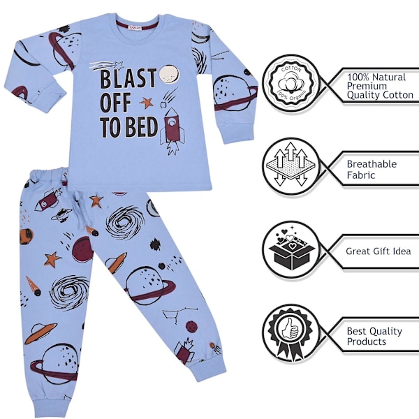 Barnens Raket Rymdskepp Blast Off Blå Pyjamas Set Blue 11-12 Years