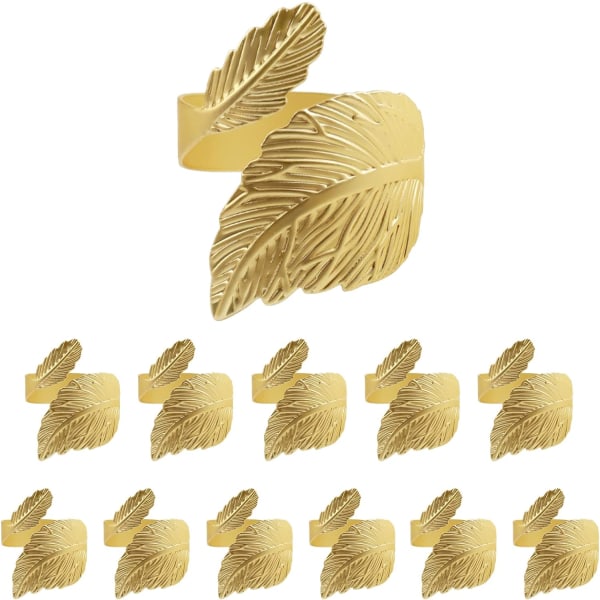 Bladformade servettringar med 12 set guld servettringar för Tabl,ZQKLA