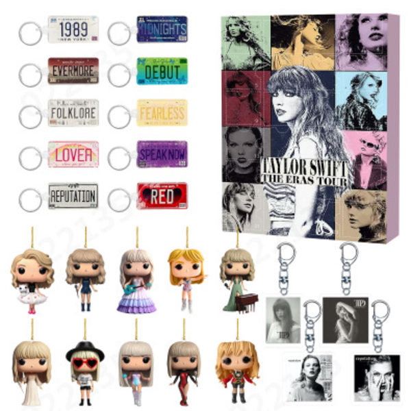 Taylor Swift Blind Box Julekalender med 24 gaver, dekorasjoner og nøkkelringer