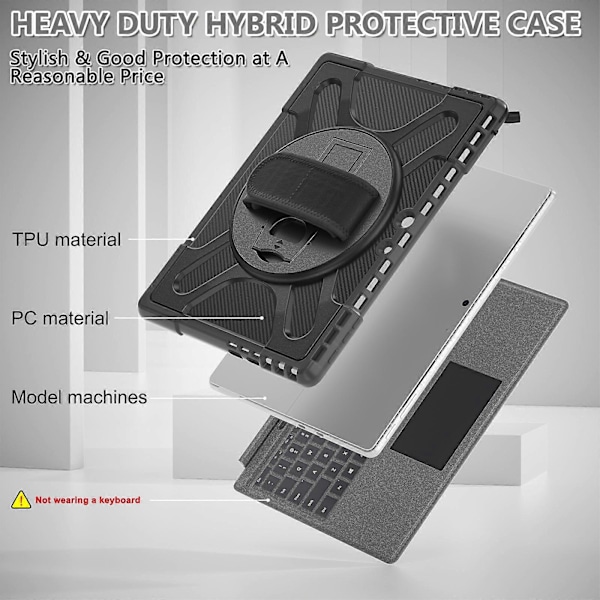Støtsikkert nettbrettdeksel for MicroSoft Surface Pro 9 Black