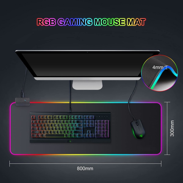 XXL RGB Gaming Mouse Pad (800 x 300 mm), 8 LED-belysning Effe, ZQKLA