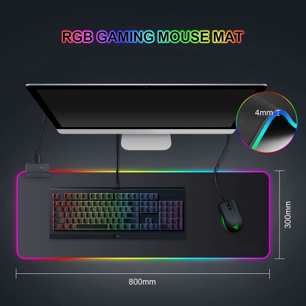 XXL RGB pelihiirimatto (800 x 300 mm), 8 LED Lighting Effe, ZQKLA