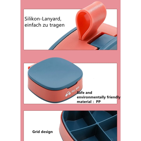 Bärbar Mini Pillbox 3-pack - 4 Fack - För Resan -,ZQKLA