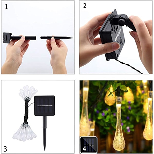 Solcelledrevne lyskæder, 50 LED 7M Solar Water Drop Ligh, ZQKLA