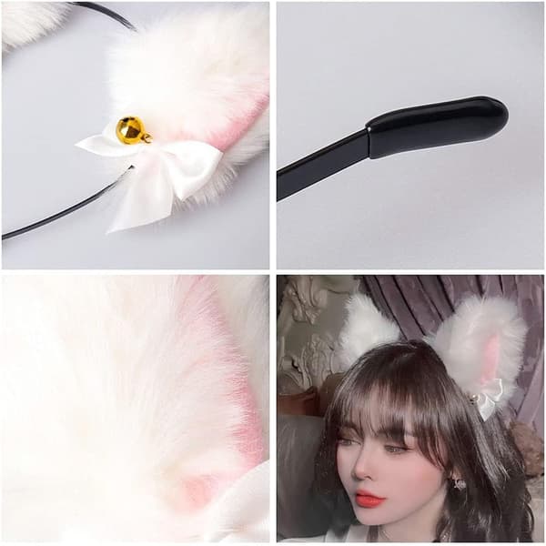 Dewenwils 2 st Kattöron Hår/Rosettkrage med Klockor Katt Cosplay