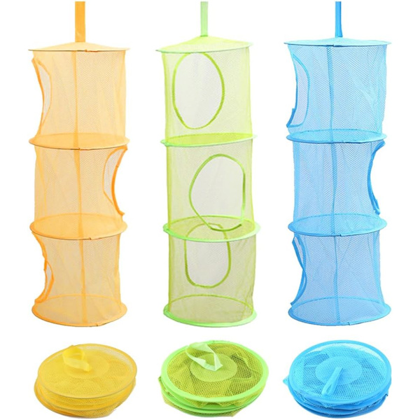 3-pack Mesh Förvaringskorg, 3-vånings Hopfällbar Nätförvaring, ZQKLA