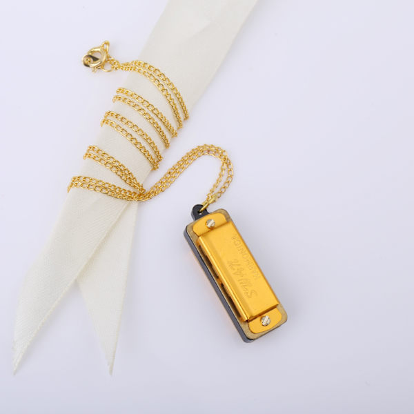 Mini Harmonika (Gul), Tone C 4 Huller Bærbar Harmonika Halskjede, ZQKLA