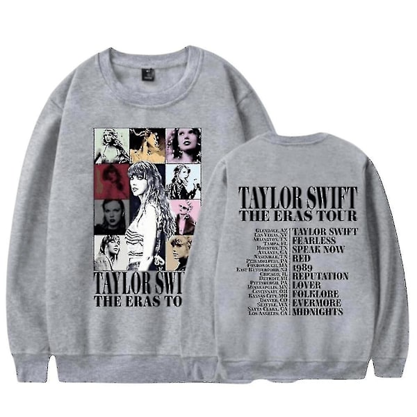 Taylor Swift The Eras Tour Tryckt Unisex Sweatshirt Långärmad Rundhalsad Ledig Lös Pullover Toppar, 2XL, Grå