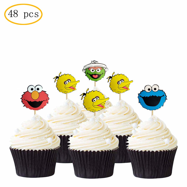 48 kpl Sesame Elmo Inspiroitu Cupcake Topper Sesame Street -teemaan