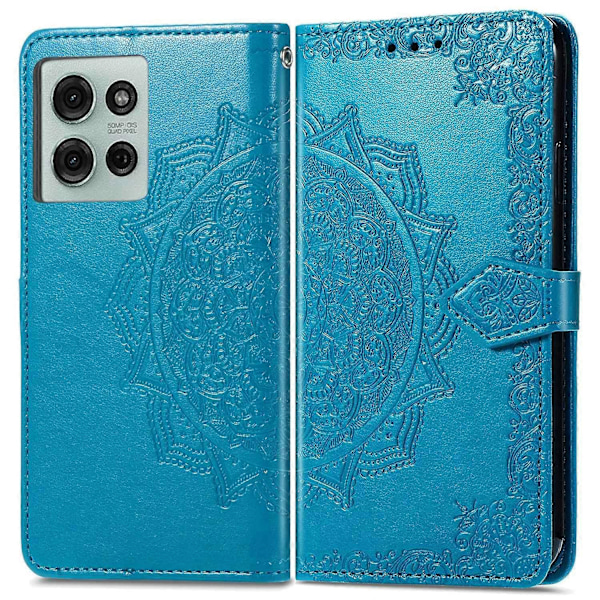 Til Motorola Moto G75 5G Wallet Case Mandala Blomst Læder Telefon Cover Stativ View-Blå Blue