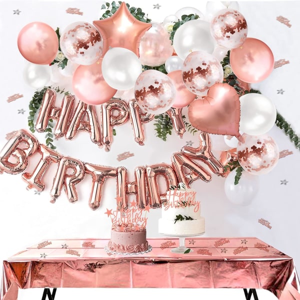 Birthday Pink Balloon Tillykke med fødselsdagen Garland Kit, Rose Gold ,ZQKLA