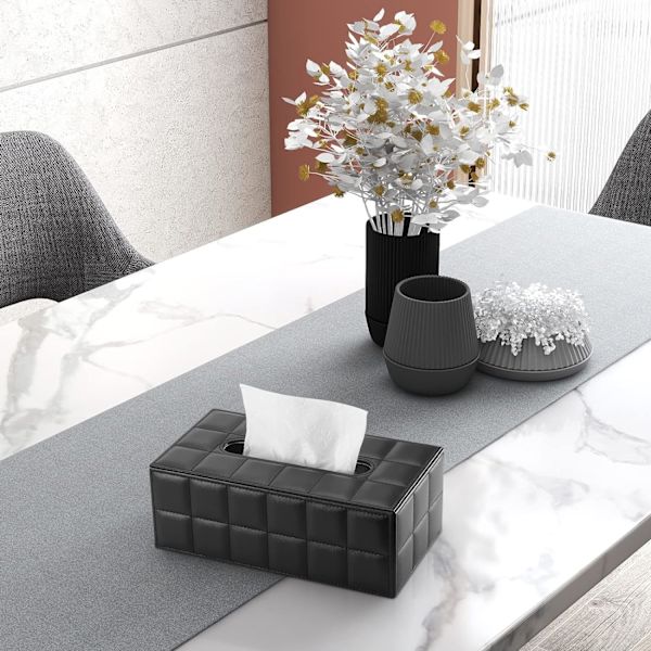 (Svart) Rektangulär Läder Tissue Box, ZQKLA
