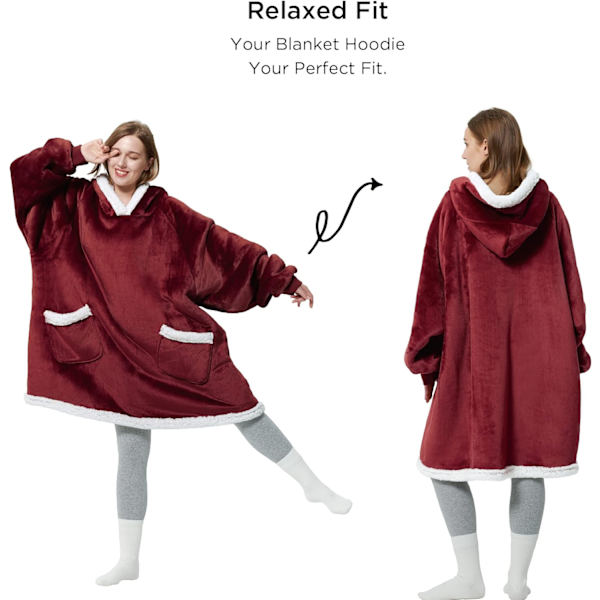 Bærbar pledd-genser - Sherpa fleece hettegenser for A,ZQKLA