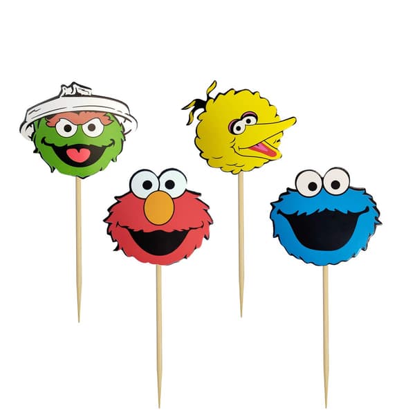 48 stk. Sesam Elmo-inspirerte Cupcake Toppers for Sesam Stasjon-tema