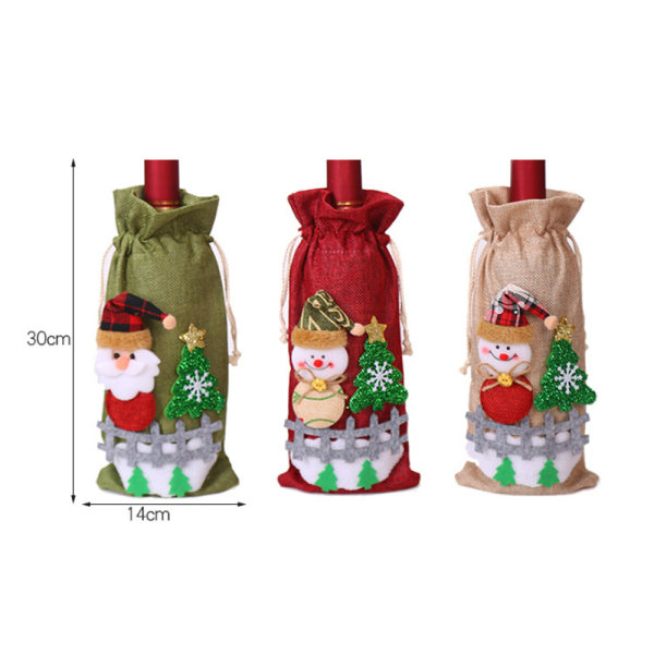 Christmas Burlap vinposer,3 stk Xmas vinflaske gavepose Co,ZQKLA