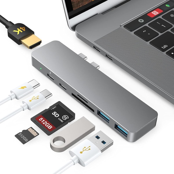 USB-C -sovitin MacBook Pro/Air 13\" 15\" 16\", 7-in-1 USB-C - HDMI, ZQKLA