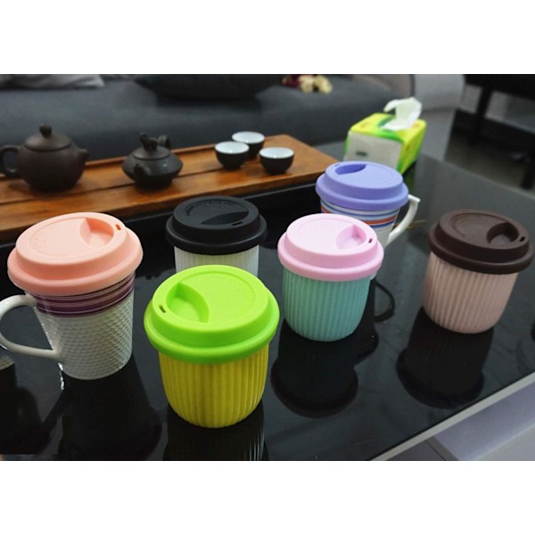 3 Sorte og 3 Kaffe Genanvendelige Lækagesikre Silikonelåg (6 stk., ZQKLA)