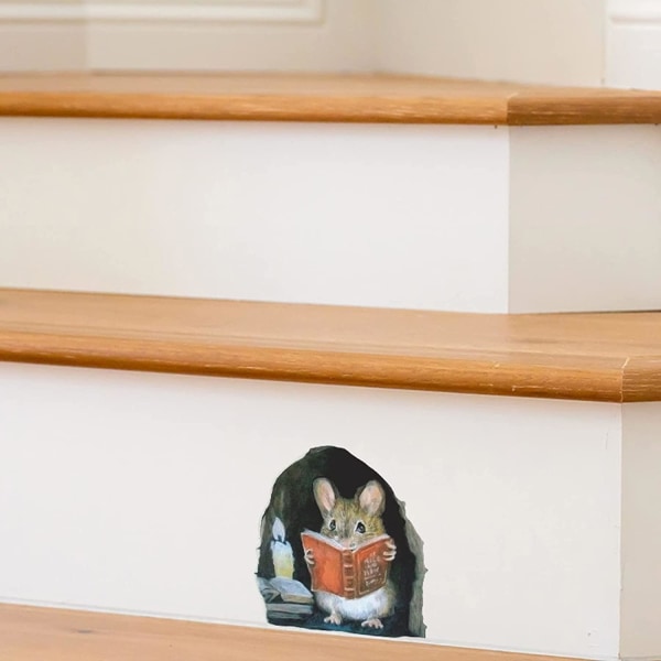 3 stk. 3D Realistiske Muse Vægklistermærker, Mus Læser Bog Wa, ZQKLA