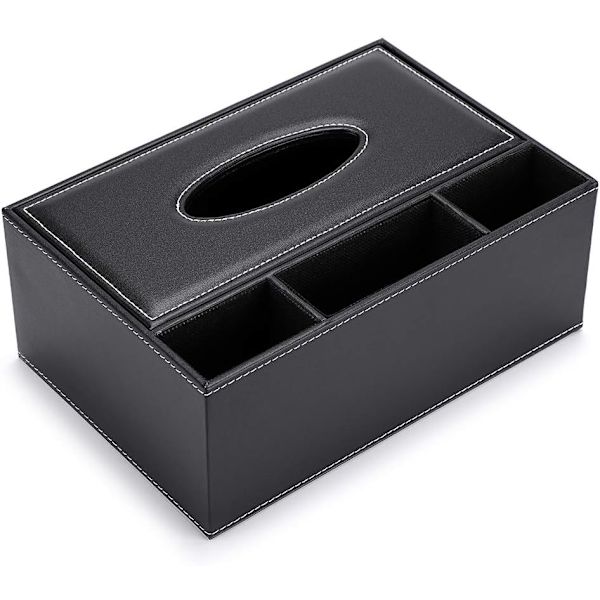 PU Læder Rektangulær Kleenexboks Dispenser med 3 Rum D