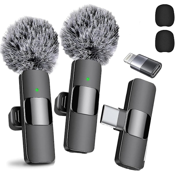 2024 Professional Wireless Lavalier Microphone 2 Pack Noise Canceling Crystal Clear Recording With Usb-c For Iphone 15 Pro Max, Ipad, Android, Live St