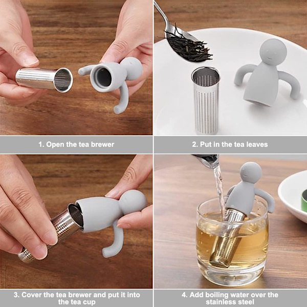 2 Stk. Te-infuser i rustfrit stål og silikone, Sød silikone, ZQKLA