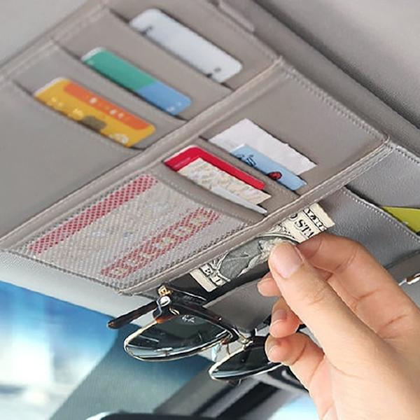 Solskydd för bil i PU-tyg med förvaringsficka för körkort, mobil, ZQKLA