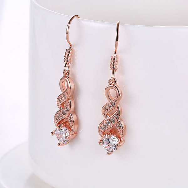 Mode 14K Roséguld Cubic Zirconia Uendelighed Dangle Drop Øreringe, ZQKLA