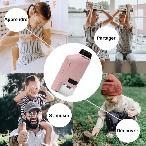 (Pink) Lommemikroskop til børn og voksne, Nyttig og usædvanlig, ZQKLA