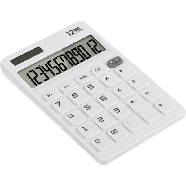 White，Desktop Calculator with Large Keys, Solar Powered and ,ZQKLA