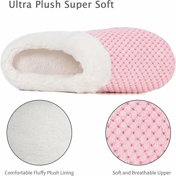 Rosa hjemmesko til kvinder - varme, med memory foam og anti-slip