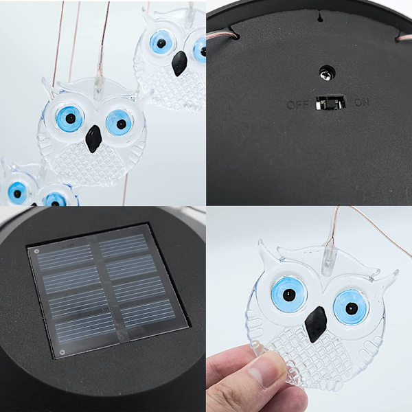 LED Solvindklockor Utomhus, Färgväxlande Kristalluggla Wi,ZQKLA