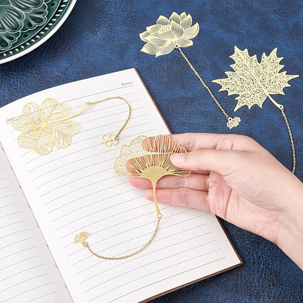 Guld Bogmærker 4 Designs Hul Bogmærke Lønneblad Ginkgo L,ZQKLA