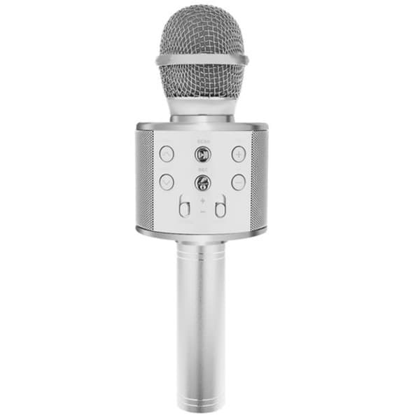 Karaokemikrofoni kaiuttimella / Karaoke mikrofonilla – Bluetooth hopea, su
