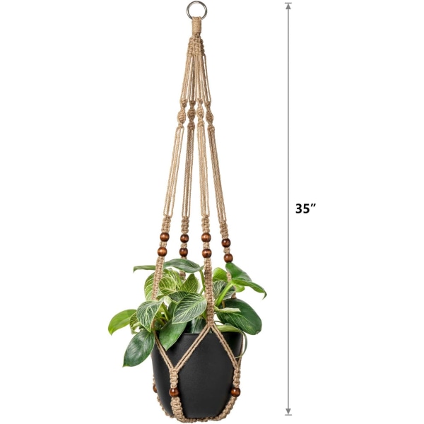 Macrame Växthängare Inomhus Hängande Planterkorg med Trä, ZQKLA