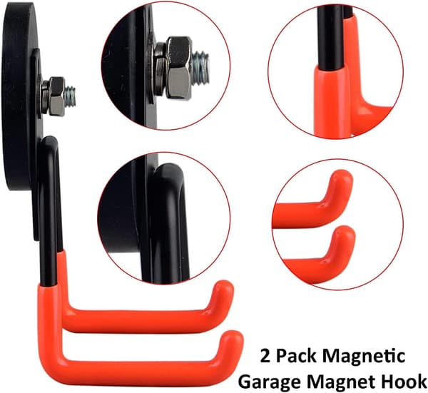Magnetiska krokar för garage, 2-pack magnetiska förvaringskrokar, ZQKLA