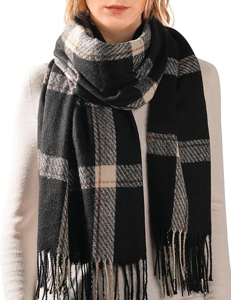 Vintertørklæde til kvinder, sjal, blød kvast, ternet, stort oversized tørklæde, wraps (sort) Black