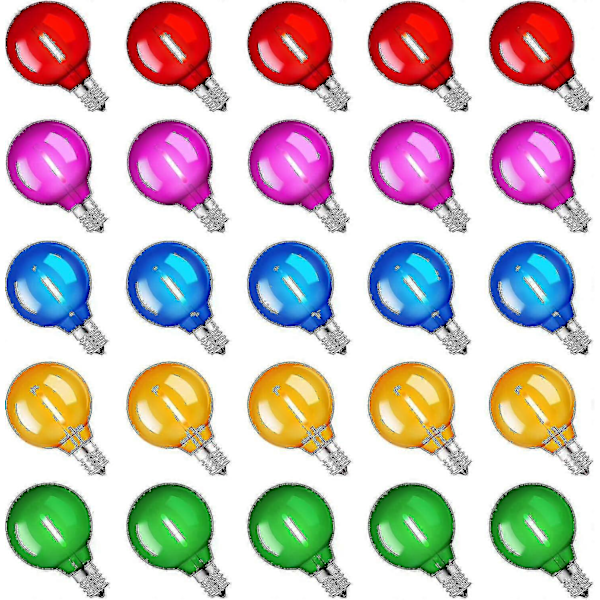Bra 25-pack Flerfärgade G40 LED Jul Kompatibla Glödlampor UL-listade 1 Watt E12/c7 Ljuskrona Bas Plast Splittringsfri