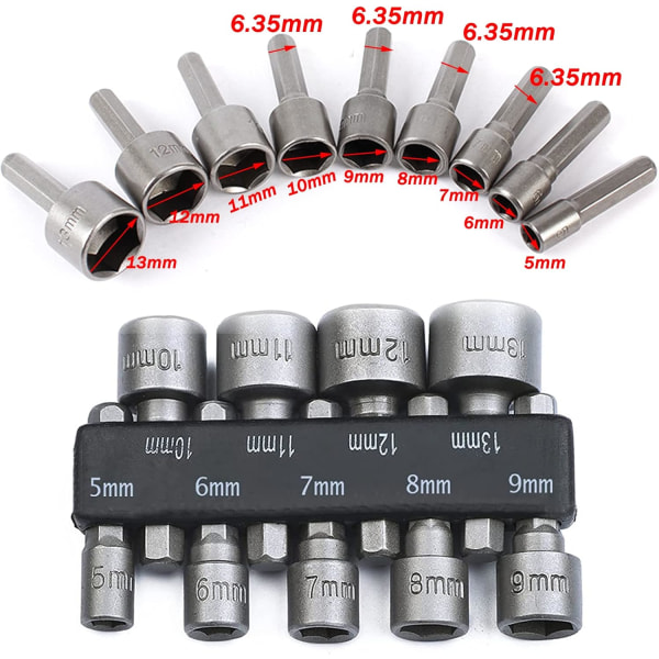 2×9pcs Socket Set Deep Socket Set 5-13mm Socket Wrench Socke,ZQKLA