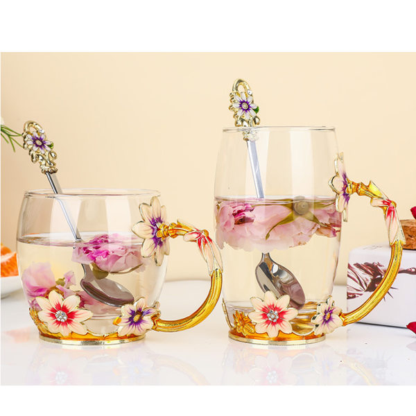 Emaljerade Fjäril Blomma Klara Blyfria Glas Kaffemuggar T,ZQKLA
