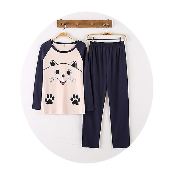 Dam vinterpyjamas Plus Size Hemkläder Långärmad Smiley Cat Dam Pyjamas Set-L，2154 JAZY