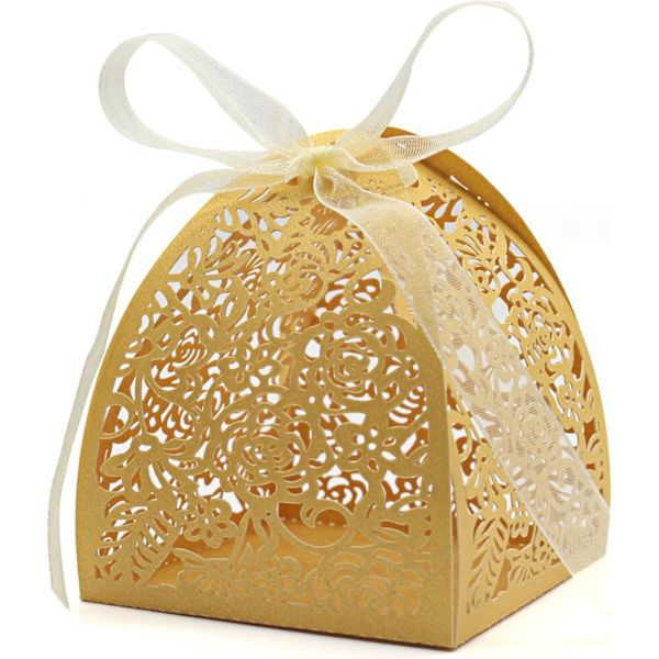 Paket med 100 Laserutskurna Ros Candy Boxes, Favor Boxes 2.5\"x 2.,ZQKLA