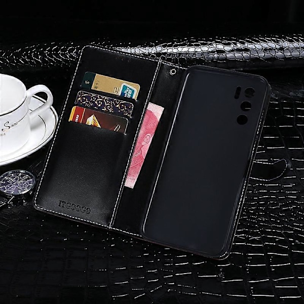 OPPO A16 / A16s -puhelimelle idewei Krokotiilinnahka kuvioitu vaakasuuntainen läppäkotelo, jossa pidike, korttipaikat ja lompakko (Musta)