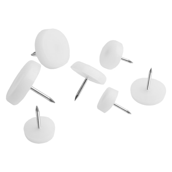 Plastmøbelglider med rund spiker, 12 deler i hvitt, 15