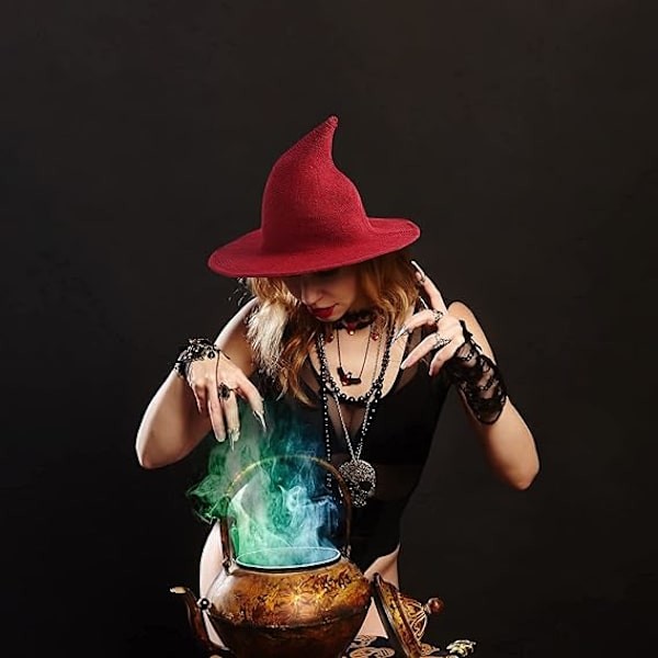 Häxhatt för kvinnor Modern stickad ullhatt för Halloween, ZQKLA